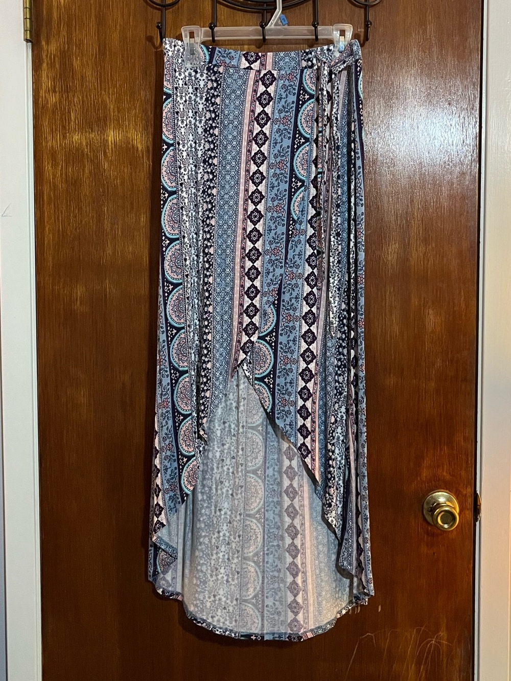 Ultra Flirt Blue and Pink Boho High-Low Wrap Skirt